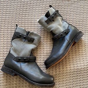 Rag & Bone Grey and Black Fleece Lined Moto Boots
